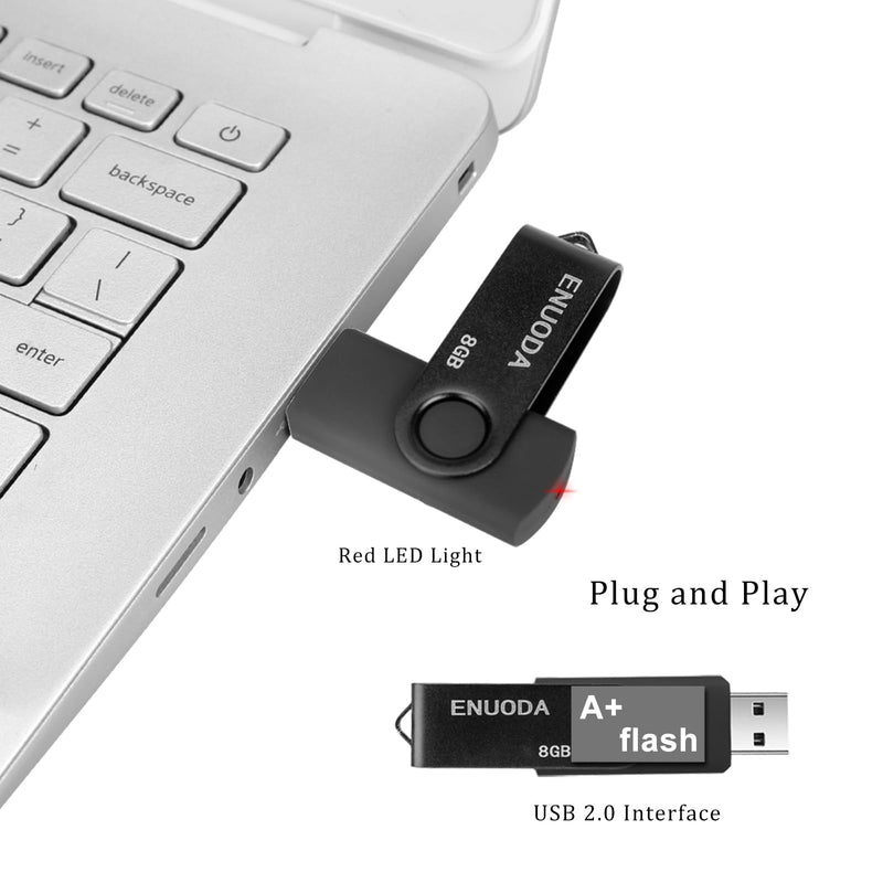 8GB Flash Drive ENUODA 1 Pack Thumb Drive 8GB USB 2.0 Memory Stick Jump Drive Pen Drive for File Storage and Data Transfer (Black) Black
