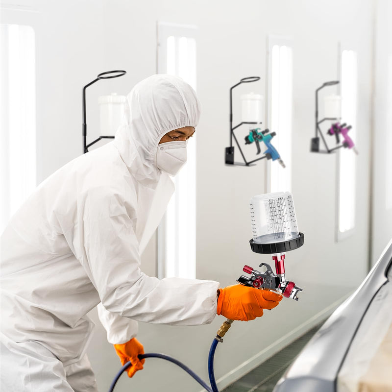 YUZES Gravity Feed Paint Spray Gun Holder Stand with 100PCS Nylon Mesh Paint Strainers and Removable Strainer Holder, for Wall-Mounted or Bench Mount