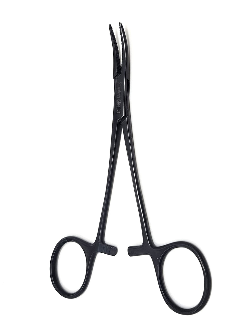 Hemostat Locking Forceps 5" Curved with Full Serrated Jaws Ideal for Clamping, Fishing, Firefighters Nurses Doctors + More (Tactical Black) Tactical Black
