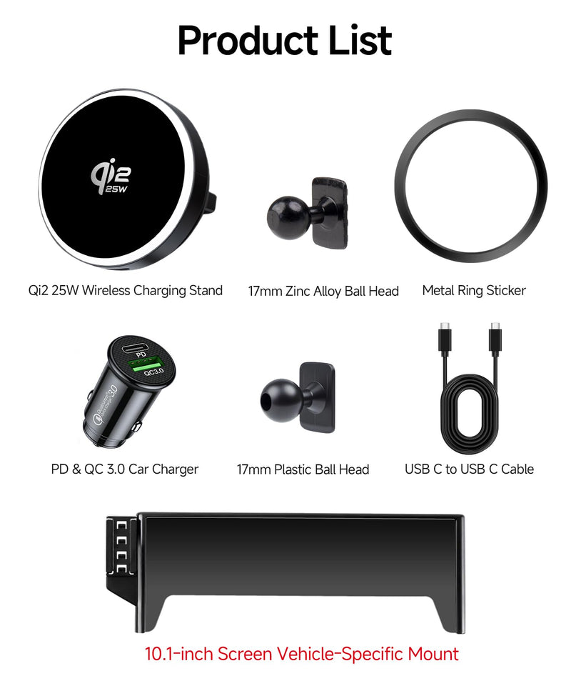 Qi2.2 25W Wireless Charger Car Phone Mount for Audi Q5/SQ5/A5/S5 2021-2025 | A5/S5/RS5/A4/A4 Allroad/S4 2020-2025, 10.1" Screen Magsafe Accessories Fast Charging Magnetic Cell Phone Holder, GPS Bracket
