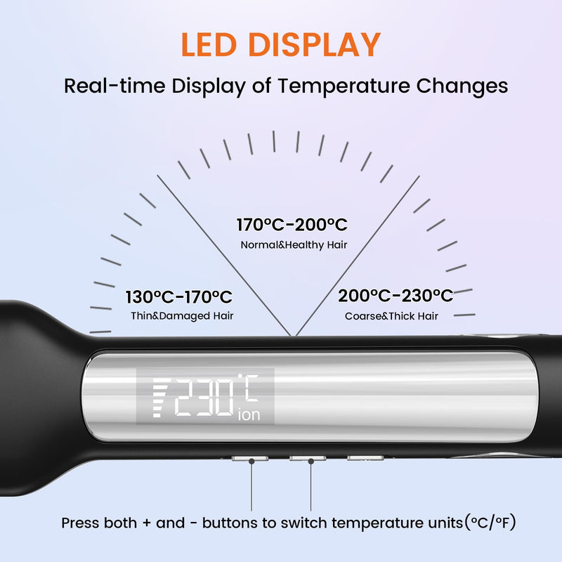Faszin Professional Hair Straighteners, 42mm Wide-Plate | Titanium Negative Ion Flat Iron, 30s Rapid Heating, Real-time Temperature Display, 11 Adjustable Temp Levels (130-230℃)