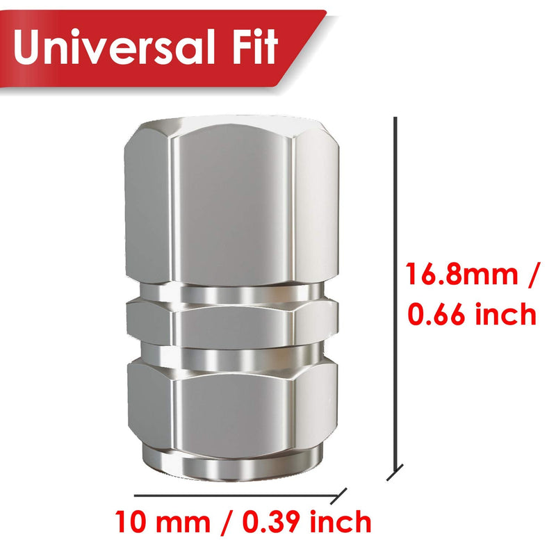 Tire Valve Caps (12 Pack) Heavy-Duty Stem Covers | Dust Proof, with O Rubber Seal | Hexagon Design | Outdoor, All-Weather, Leak-Proof Air Protection | Light-Weight Universal Aluminum Alloy (Silver)