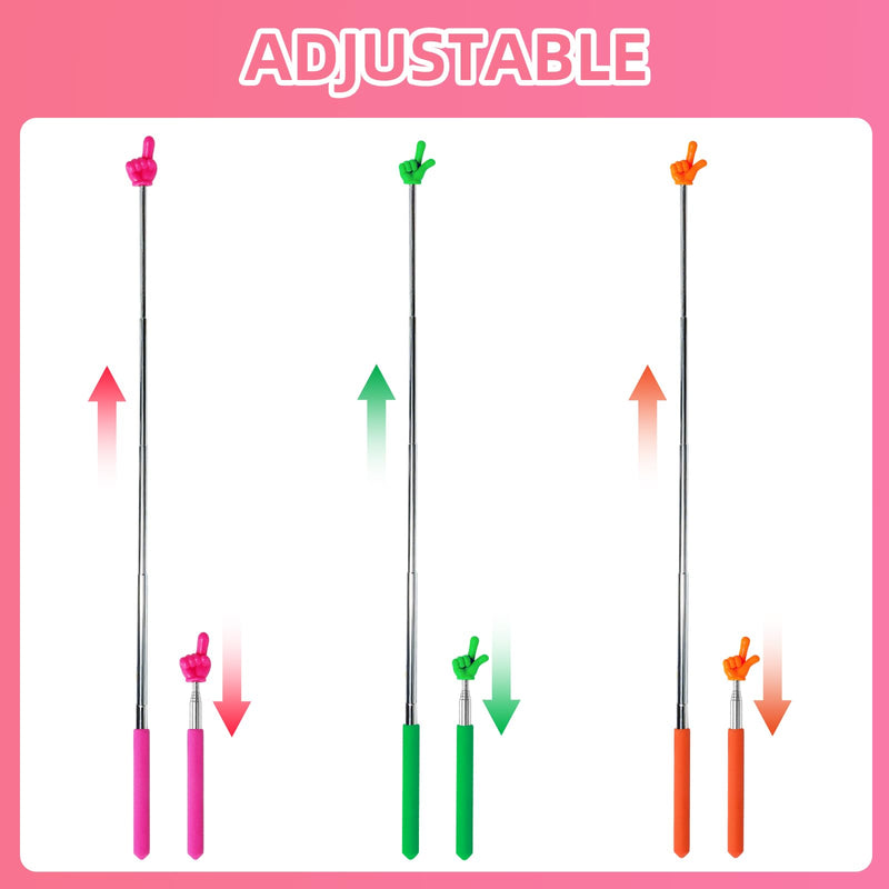 3 Pcs Extendable Hand Pointer Finger Pointer Stick,Mini Retractable Pointer Sticks,Talking Stick,Small Hands,Extendable Pointer Finger,Supplies Classroom(Orange+Green+Pink)