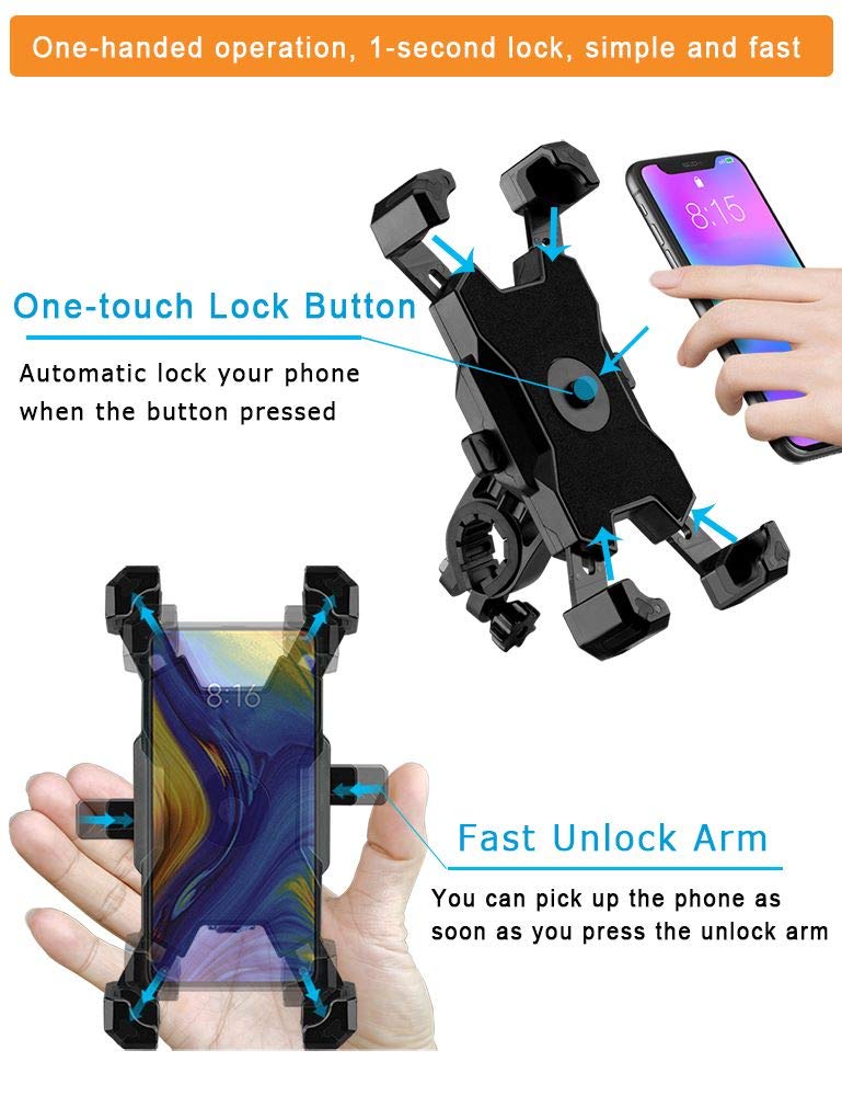 2025 Upgraded Bike Phone Mount, Easy Install and Quick Release Bicycle - Motorcycle Handlebar Phone Mount Holder, Bike Phone Holder for iPhone and More 4.7-6.8 inch Cell Phone