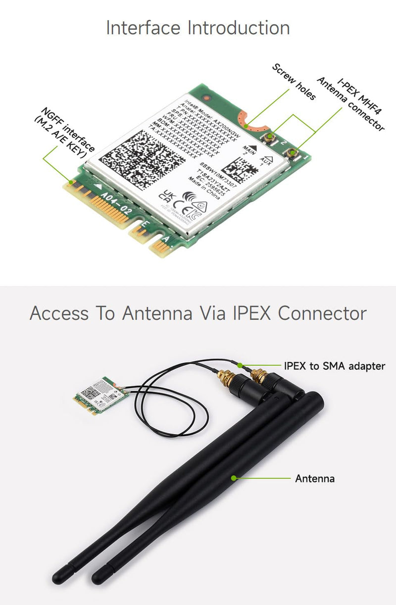 Waveshare Wireless AX200 NIC, Gigabit Dual-Band Wi-Fi 6, 802.11AX Standard Wireless-AX200