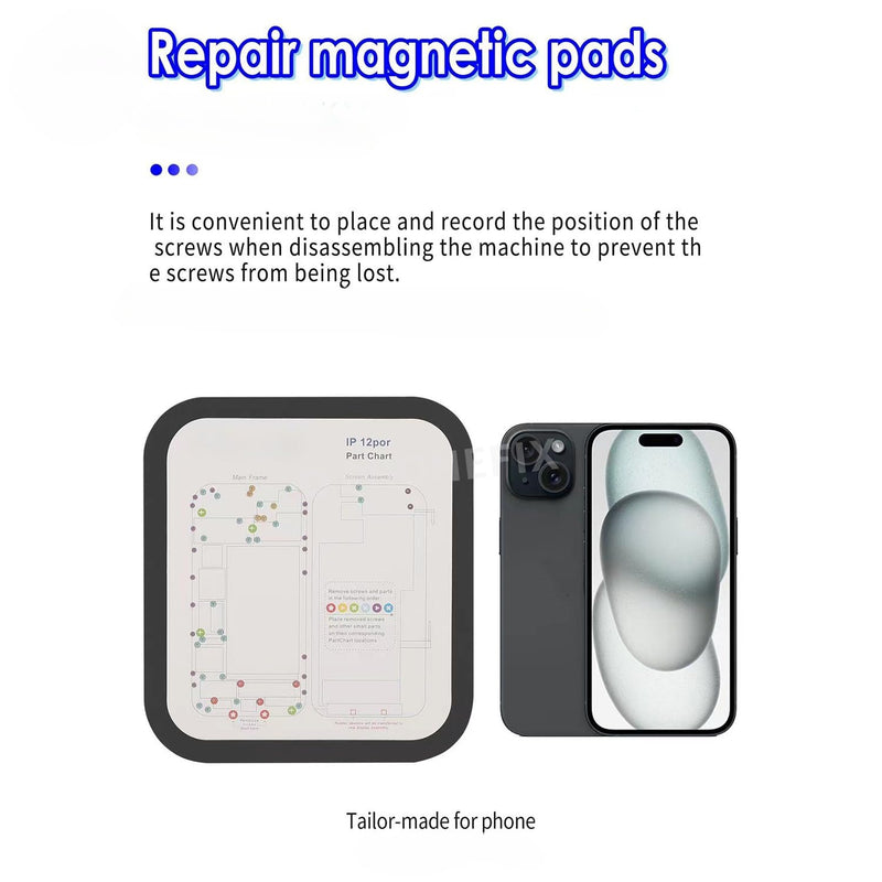 15 in 1 Magnetic Screw Position Memory Pad Set for iPhone 6 6P 6S 7 7P 8 8P X XS Max XR 11 11pro 11pro max Repair 1pcs Magnetic Screw Mat and 15pcs Phone Part Chart Assembly Assistant Tool Mat Maps