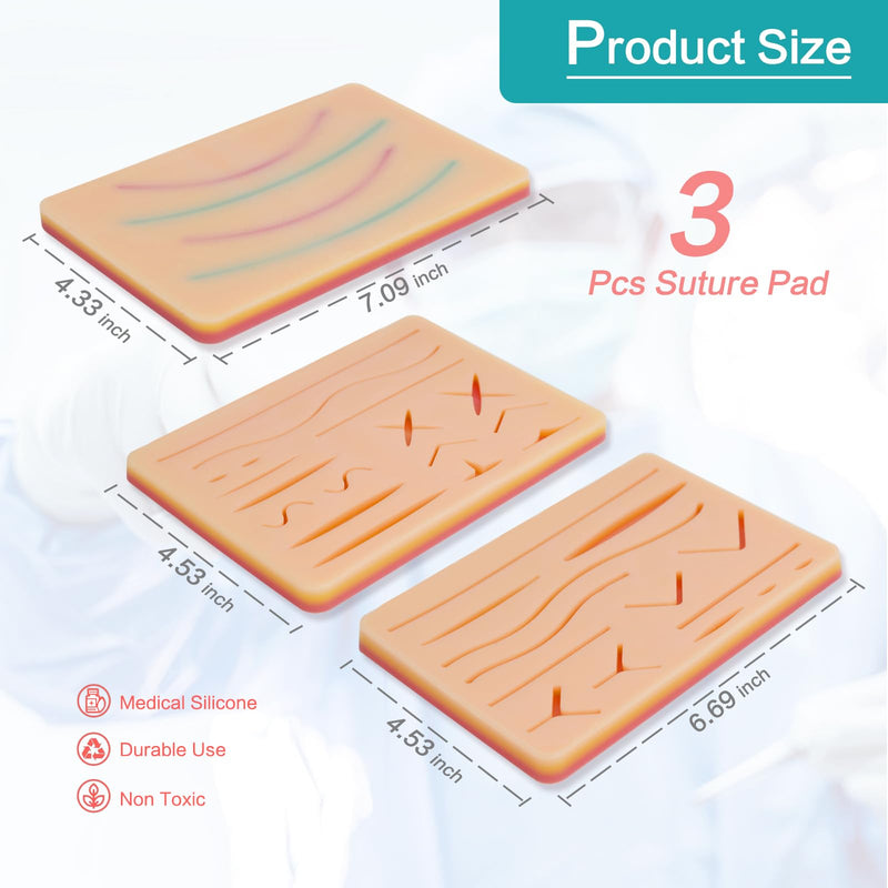 3-Piece Suture Pad, Suture Practice Pad with Various Wound Shapes, Suture Practice Kit, Suitable for Medical, Veterinary Medical Staff Training and Practice (Combination Two) Combination 2