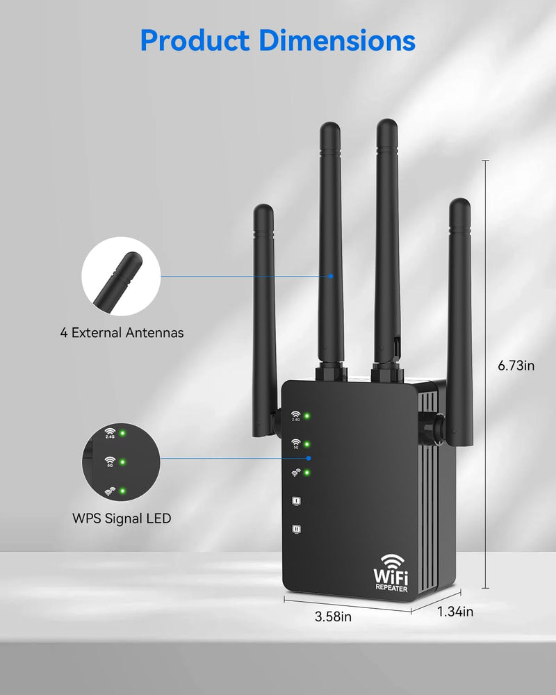 WiFi Extender Signal Booster for Home, WiFi Extender, Long Range up to 12880 Sq Ft and 105 Devices, Internet Extender WiFi Booster, WiFi Repeater with Ethernet Port, Signal Booster(Black) Black-A