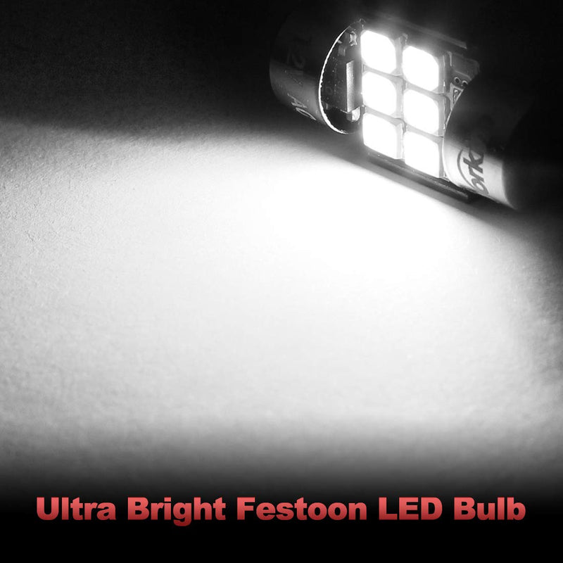 Yorkim 28mm De3175 LED Bulb White Super Bright Festoon 28mm 29mm bulb Error Free CANBUS 6-SMD 2835 Chipsets For Interior Lights, DE3022 3175 3022 LED Bulb - Pack of 2
