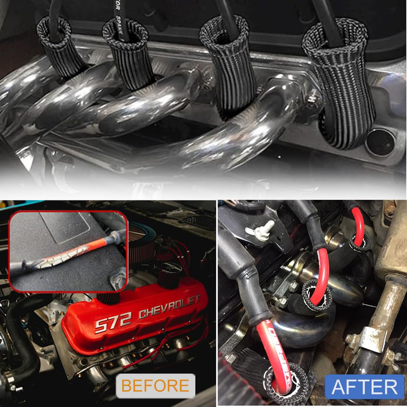 2500° Spark Plug Wire Heat Shield 8 PCS Spark Plug Heat Sleeve 6 Inches Spark Plug Wire Boots Protection Insulator Cover Wrap for LS1 / LS2 Sbc BBC 350 454 Car Truck, Black