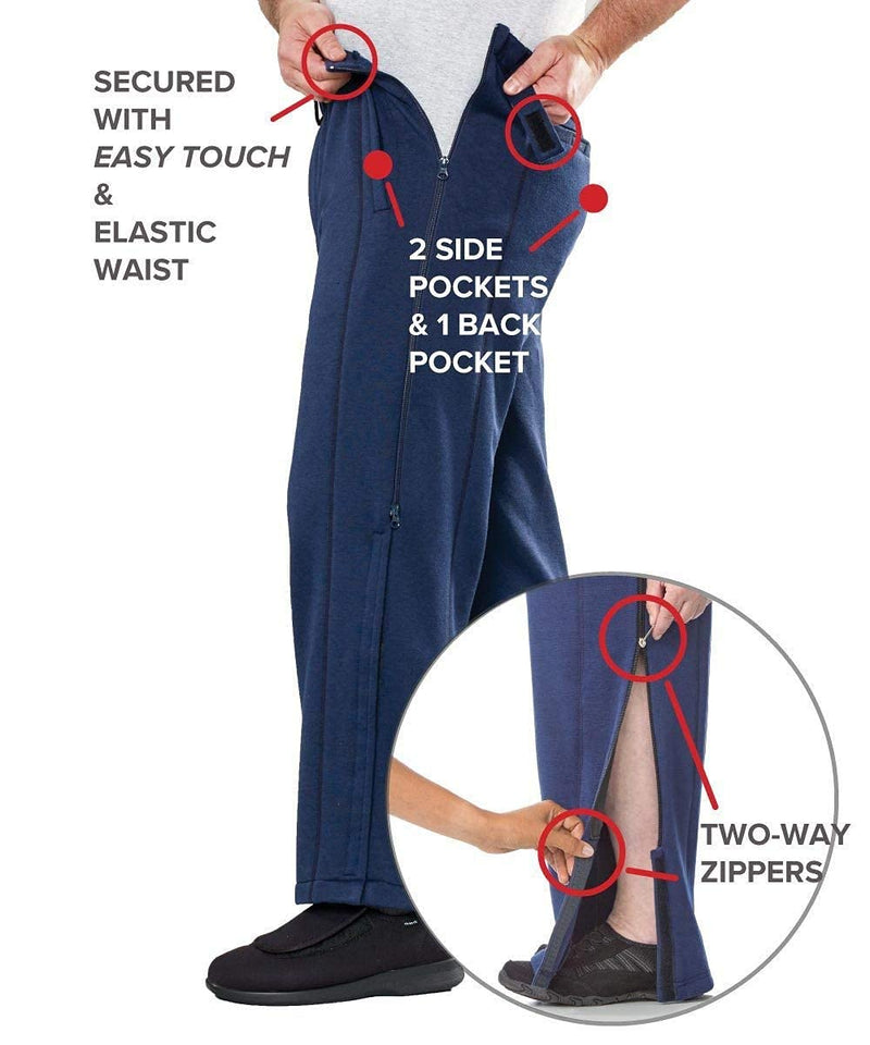 Silvert's Adaptive Clothing & Footwear Men's Side Zip Pants with Catheter Access Small Navy Blue