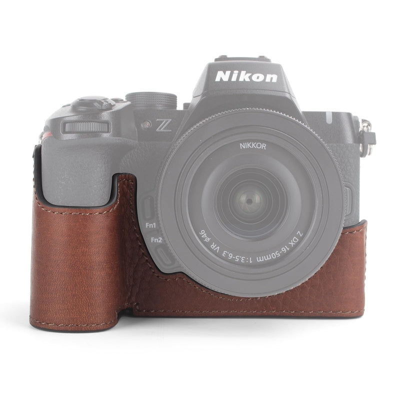 MUZIRI KINOKOO Case for Nikon Z50 II, Retro Style Premium Genuine Leather Half Case for Nikon Z50II Camera - Z50 II Accessories Protective Cover - with Opening Bottom and Hand Grip Design - Brown