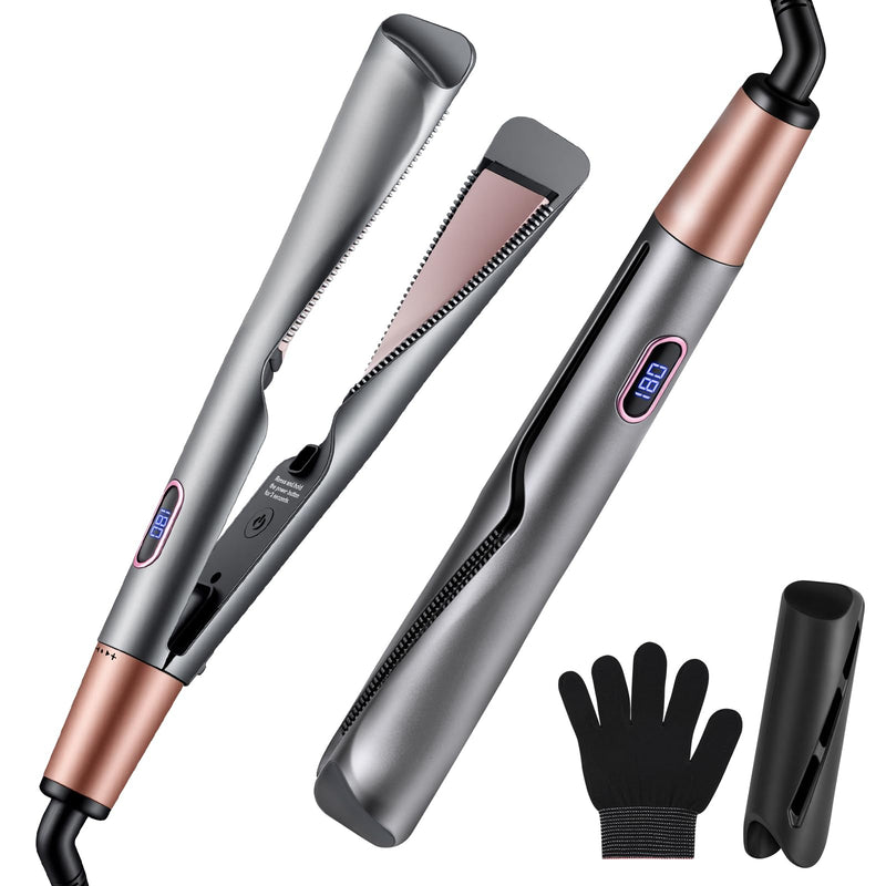 Aomig 2 in 1 Hair Straightener and Curler Fast Heating Curling Iron Home & Travel Curling Wand Mini Hair Curlers Hair Straighteners for Women 100-230°C for Straighten Curl All Hair Types(Dark Gray) Upgraded Direct-Plug Style-Dark Gray