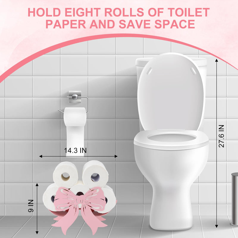 Geelin Light Pink Bow Bathroom Decor Pink Toilet Paper Holder Metal Paper Storage Wedding Bow Bathroom Decor 8 Rolls Toilet Tissue Holder Wall Mounted for Restroom Bedroom Coquette Home Decoration