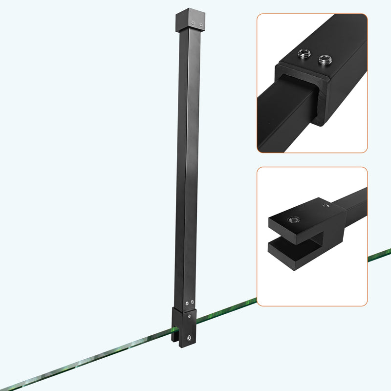 Shower Door Rod, 18 1/5"(462mm)-31 7/10"(805mm) Length Stainless Steel Ceiling-to-Glass Support Bar, for 5/16"(8mm) to 3/8"(10mm) Thick Frameless Glass Door, Matte Black Bracket