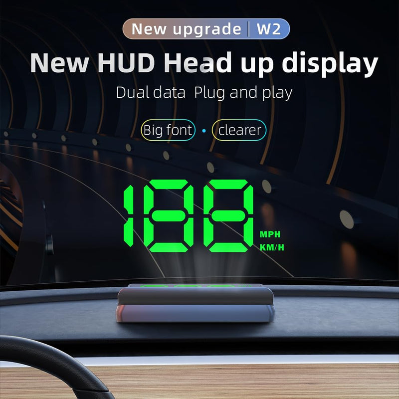 W2 Green USB Car HUD Heads Up Display, 3.5" Large Screen Auto Dimming Windshield Projector with Sunshade, GPS Speedometer for All Cars, Plug and Play
