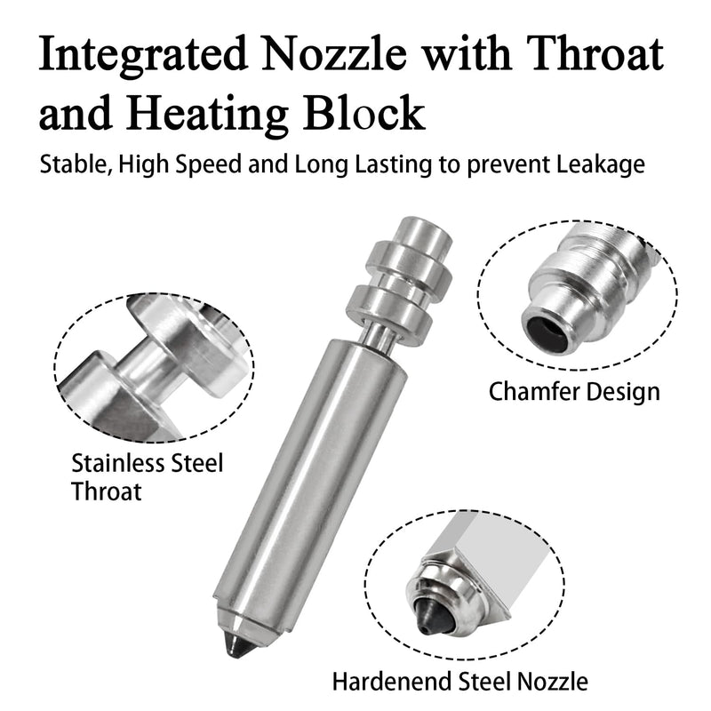 HzdaDeve 4PK Kobra X/Kobra 4 Nozzle Kit Integrated Hardened Steel Nozzles 0.25MM 0.4MM 0.6MM 0.8MM Quick-Swap High Flow High Speed Throat Tube Nozzles Print Head Hot End for Anycubic 3D Printer 0.25/0.4/0.6/0.8MM