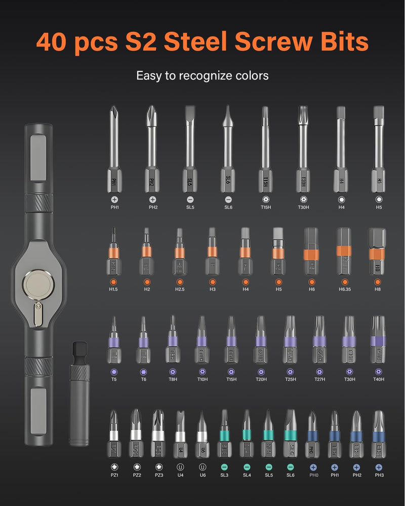 42 in 1 Ratchet Screwdriver Set, Magnetic Screwdriver Set, DIY Multi Bit Magnetic Drive Set with Detachable Ratchet Handle, Portable Compact Repair Tool Kit for Furniture Computer Bicycle, Black Grey 42 in 1 Black Grey