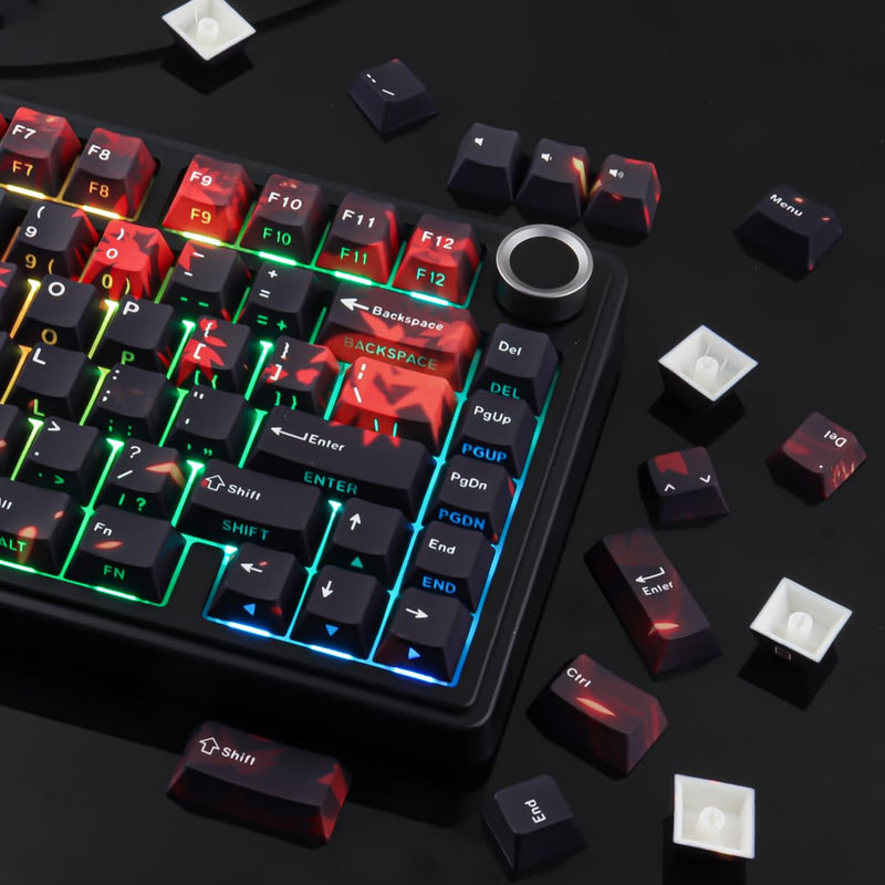 JOMKIZ Maple Leaf PBT Shine Through Keycaps 133 Key for Mechanical Keyboard | Cherry Profile, Side Print Characters, Dye Sublimation, Compatible with 60% 65% 75% 100% Keyboards, Backlight Compatible