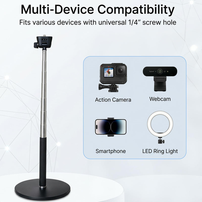 Webcam Stand for Desk, Telescopic Webcam Mount Camera Stand for Logitech Webcam C922 C930e C920S C920 C615 C960 C920x BRIO 4K NexiGo N60 etc, for Zoom Meetings, Streaming, Video Recording