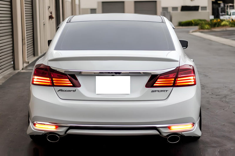 iJDMTOY OE-Spec Red Lens Full LED Lower Bumper Reflector Lights Compatible With 2016-2017 Honda Accord Sedan, Function as Tail, Brake, Rear Fog Lamps & Sequential Blink Turn Signal