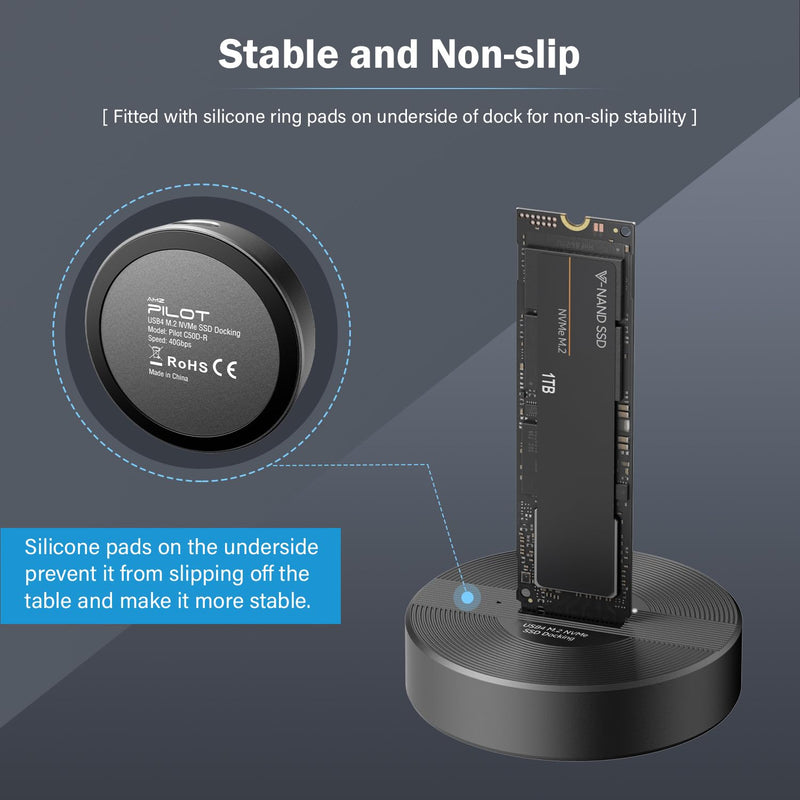 40Gbps USB 4 M.2 NVMe SSD to USB C Docking Station, M.2 SSD to USB C Reader Adapter for M.2 M Key, B+M Key PCIE NVMe SSD Dock, Size for 22110 2280 2260 2242 2230 Enclosure - Aluminum Alloy Pilot C50D-R