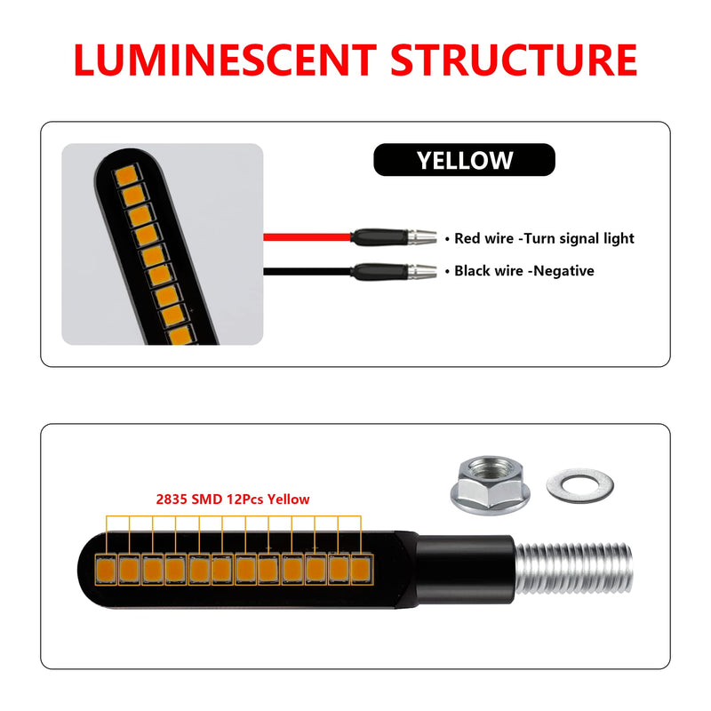 2PCS Flowing LED Motorcycle Turn Signal Lights, Aluminum Alloy 12V Super Bright Motorbike Front Rear Blinkers Indicators Fit for Harley Honda KTM Kawasaki Suzuki Yamaha - Amber