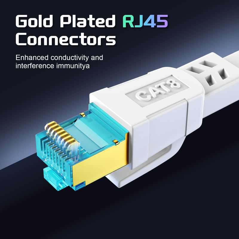Cat 8 Ethernet Cable 100 FT, Heavy Duty High Speed 40Gbps 2000Mhz Internet Network Patch Cord, RJ45 Shielded Flat LAN Cable, Outdoor&Indoor Weatherproof S/FTP UV Resistant for Gaming, Router, Modem CAT8-100FT White