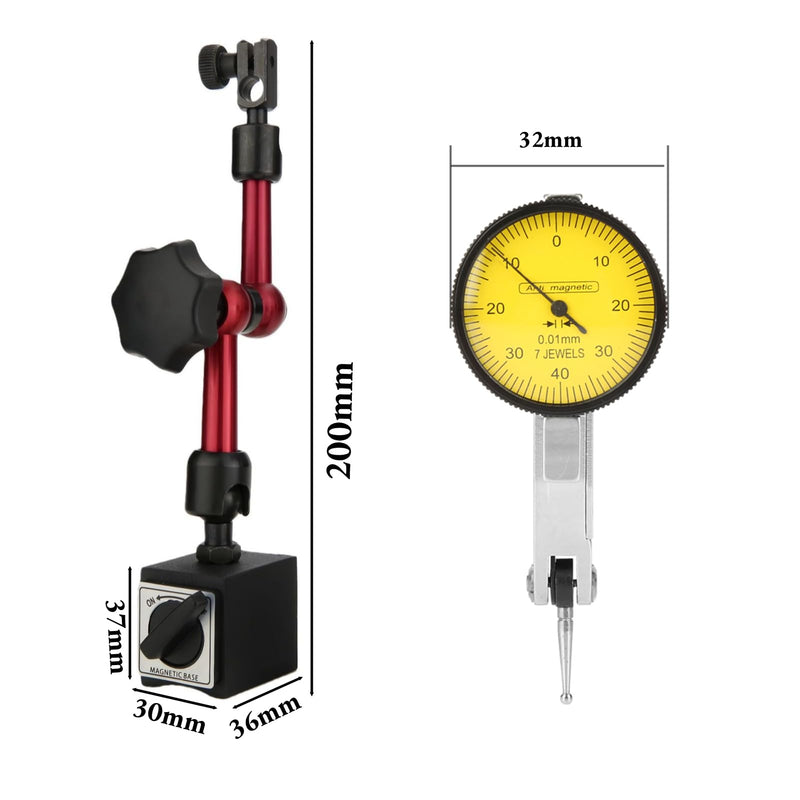 AUNMAS Dial Indicator Magnetic Base Holder Kit, Strong On/Off Switch Magnet Stand with Fine Adjustment and Flexible Arm for Lever Test Indicator