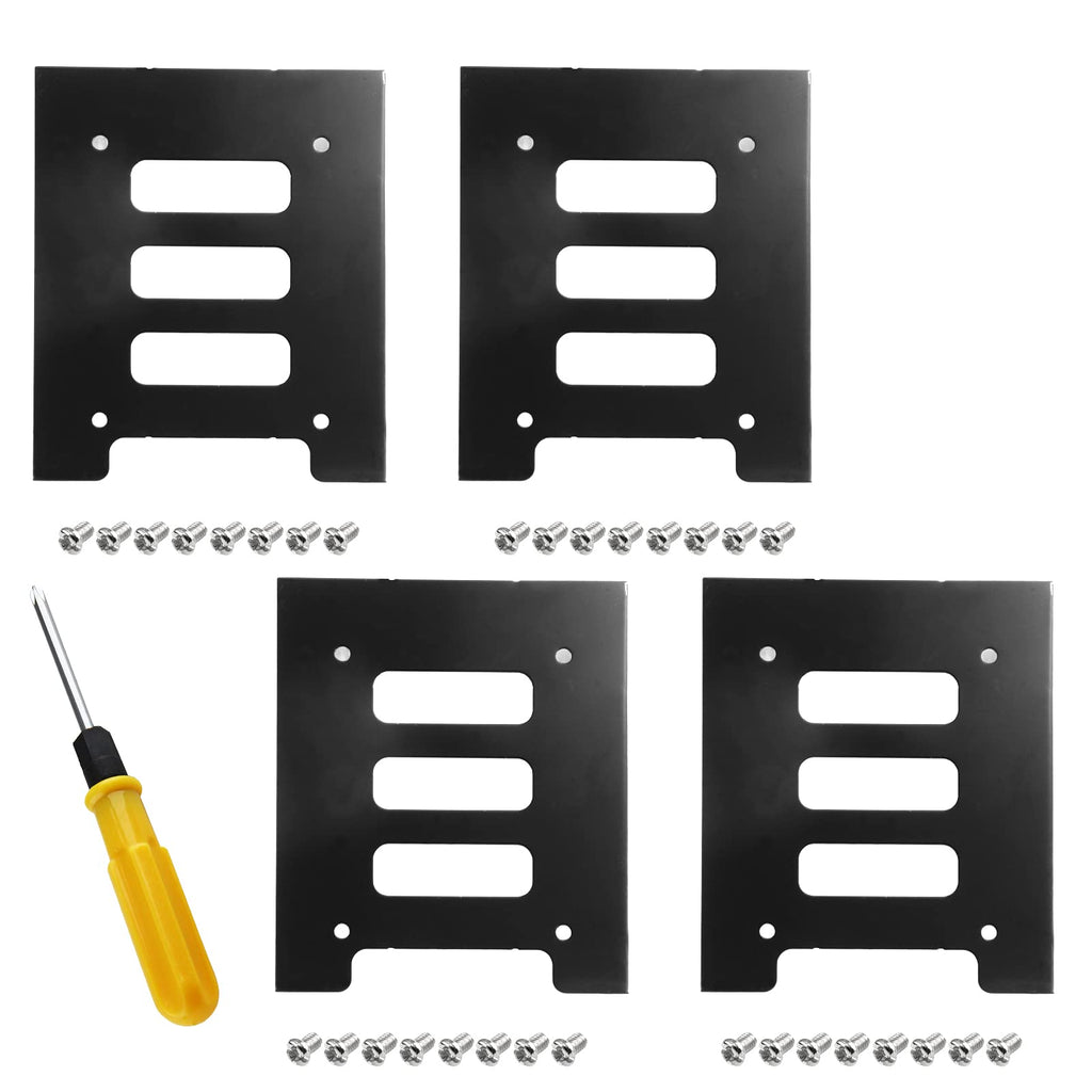 4PCS SSD Bracket 2.5 to 3.5 Adapter, SSD HDD Hard Disk Drive Bays Holder, SSD Mounting Bracket Kit Metal Mounting Bracket Adapter with Screwdriver and Screws 4pcs