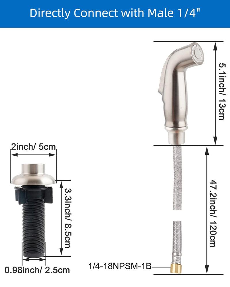 Universal Kitchen Sink Side Sprayer with Quick Side Connector Compatible with Moen Faucet Sprayer Replacement, Kitchen Sink Faucet Sprayer Attachment with Water Hose/Holder, Brushed Nickel Finish