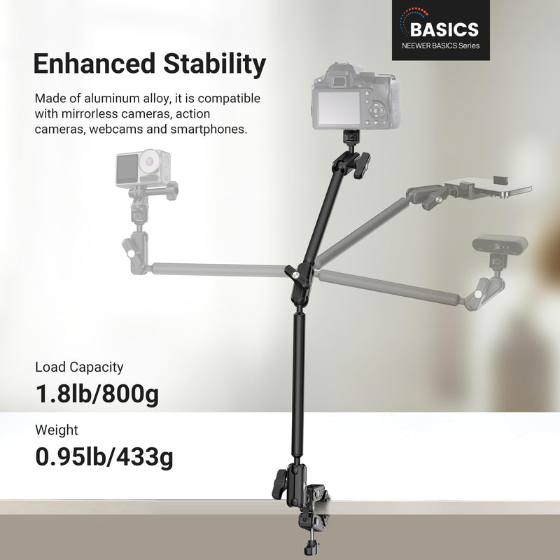 NEEWER BASICS 26.4" Magic Arm with Desk Clamp & Magnetic Overhead Phone Mount Holder Compatible with MagSafe iPhone Samsung Video Recording, DSLR Action Camera Webcam Mic Stand, Max Load 1.1 lb, UA062