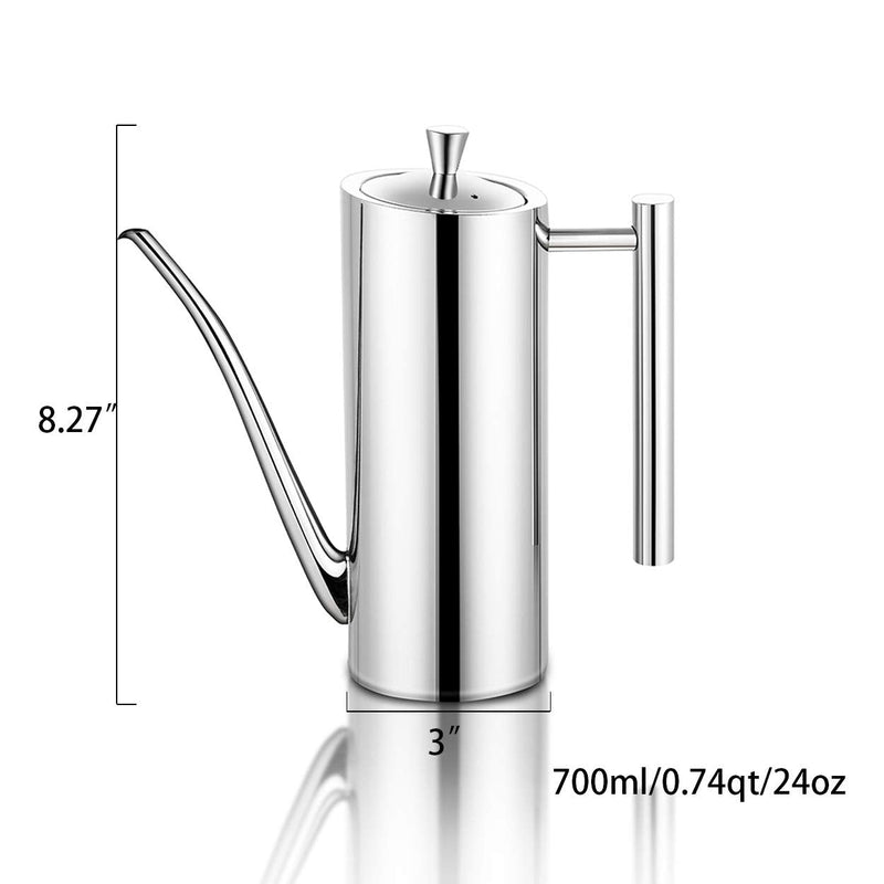 Sumerflos Olive Oil Dispenser Bottle Stainless Steel, 700ml/24oz Drip-Free Pouring Oil Pot, Large Oil Storage Container for Salad and Kitchen Cooking 24 Ounces