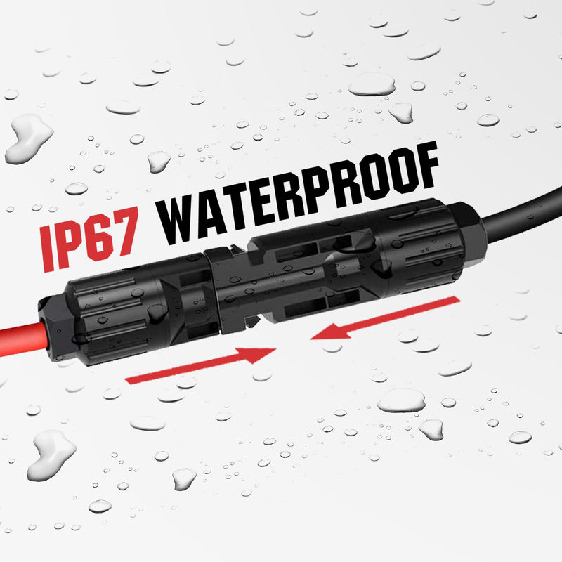 ECO-WORTHY 10FT 10AWG Solar Extension Cable 30A/1000V DC, IP67 Waterproof with Compatible Quick Connectors (Red+Black) for Solar Panels, Controllers, Off-Grid Systems
