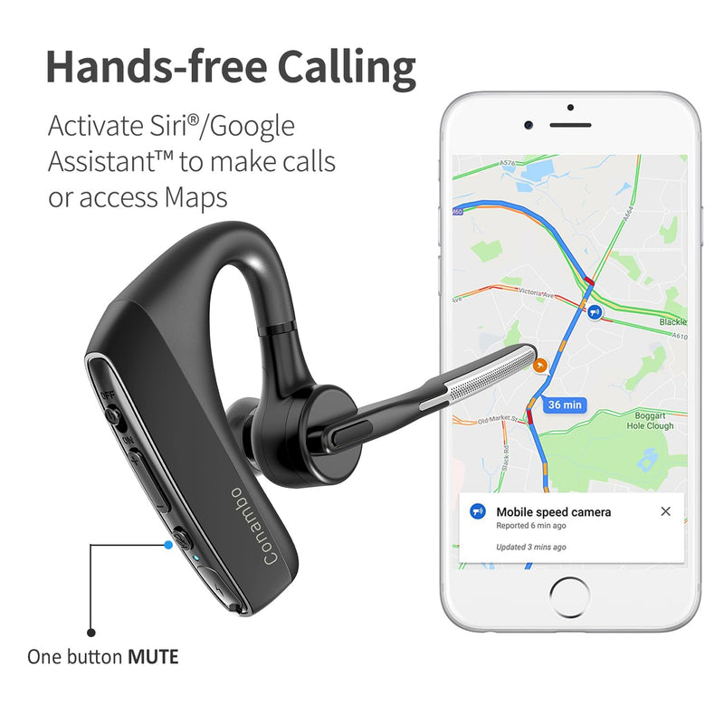 Conambo Bluetooth Headset with Dual Mic Noise Canceling & Mute Button Wireless Earpiece 16 Hrs Talking for Home Office Trucker – Compatible with iPhone Android Phone (K18) Black