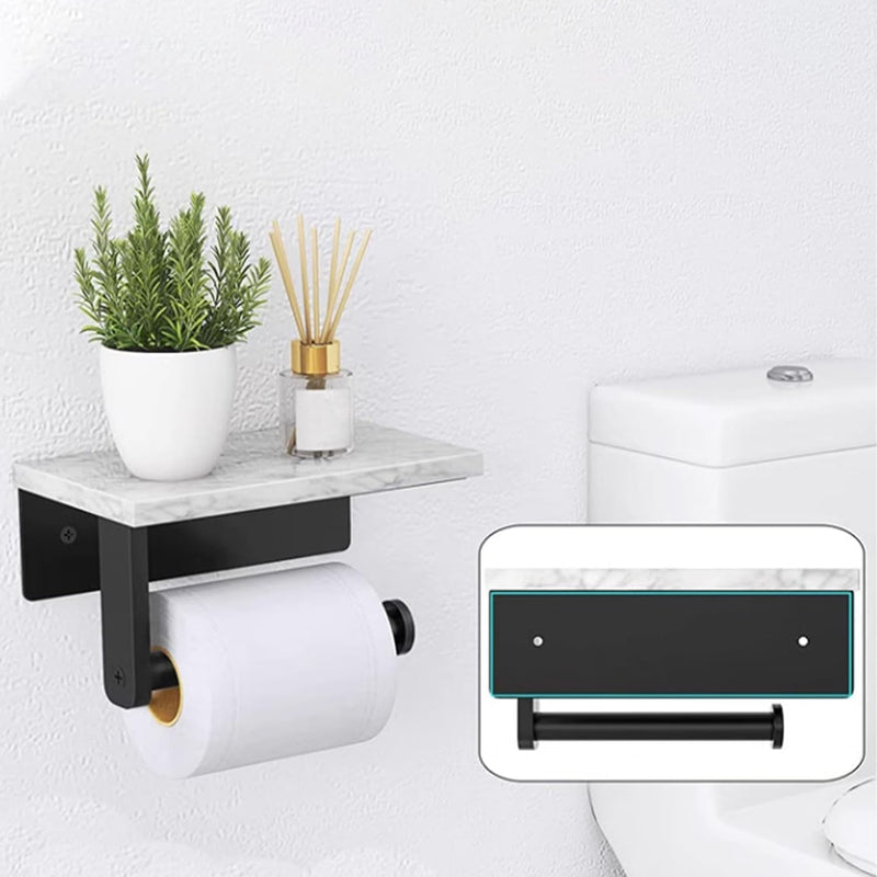 Toilet Paper Holder with White Marble Shelf, Without Drilling Stainless Steel Toilet Roll Holder for Wall, Modern Toilet Paper Holder for Kitchen Bathroom (Brushed) Brushed
