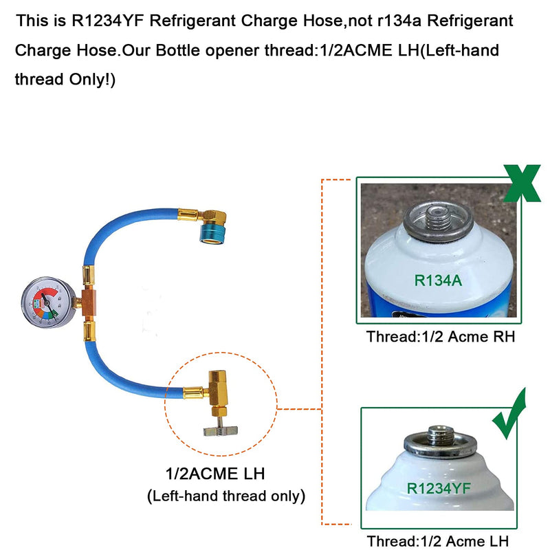Ketofa R1234YF Refrigerant Charge Hose Kit, R-1234YF AC Refrigerant Can Hose with Gauge, 1/2 LH Can Opener Tap and R1234YF Low Side Adapter
