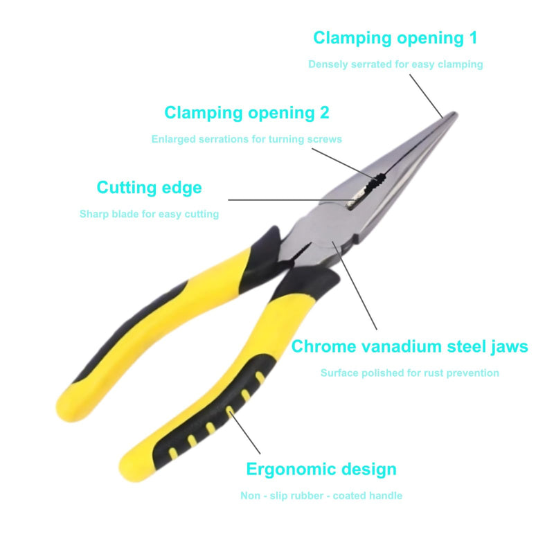 8-Inch Needle Nose Pliers: Paper Clamp Precision, Premium Heavy-Duty CRV Steel, Large Soft Grip with Wire Cutter,Chrome Vanadium Steel Long Nose Cutting Pliers 1
