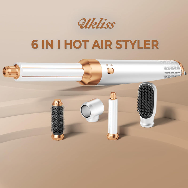 UKLISS Air Styler 5 in 1 Hair Styler Set 1000W Airbrush Hair Styler with Hot air Styler, High-Speed Hair Dryer Brush, Hair Dryer Curler, Volumizer, Round Brush, Air stylers for Women White