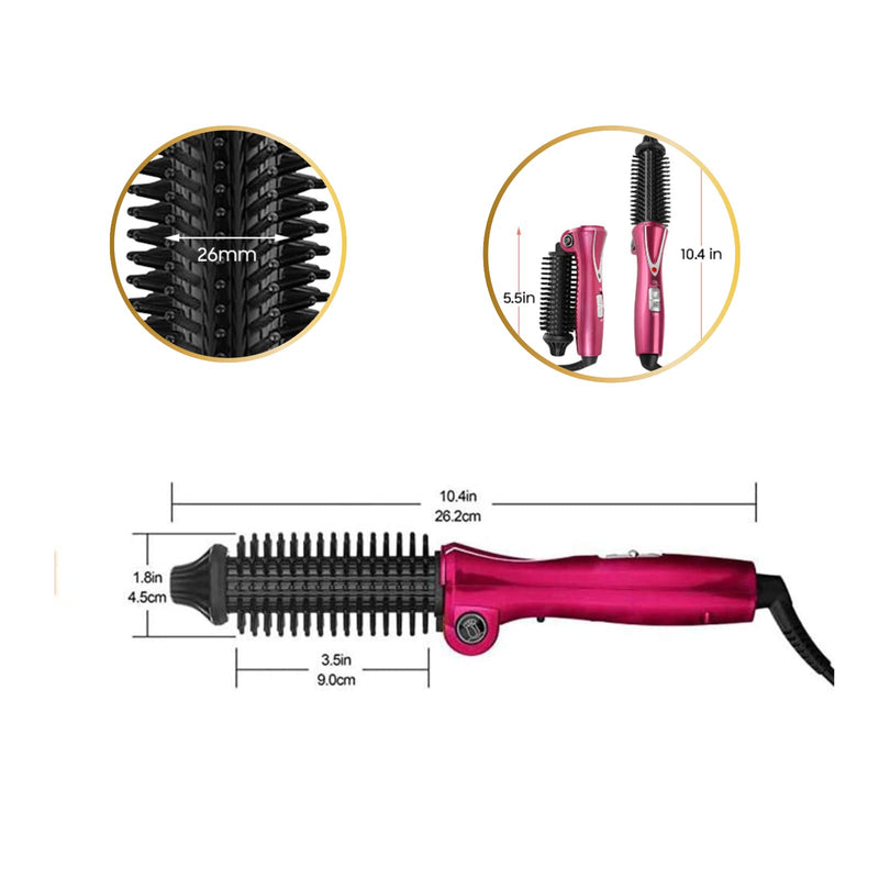 Foldable Travel Hair Curler Brush – Dual Voltage 100-240V Styling Tool with UK Plug, Compact Hot Brush for Short Hair, Quick Heat-Up, Easy to Use & Travel-Friendly Rose