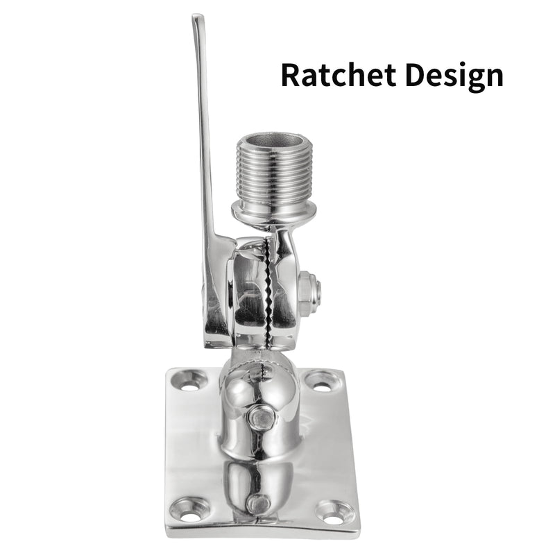 Heavy Duty High Strength 316 Stainless Steel Marine VHF Antenna Mounts, Adjustable Base Mounts Ratchet