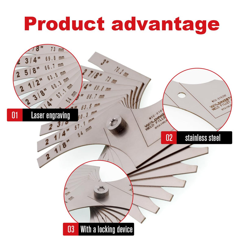 WeldingStop Welding Gauge Weld Fillet Leg Length Gage 2''1/8-3'' Inch Laser Carving Stainless Steel 8 pcs 2''1/8-3''