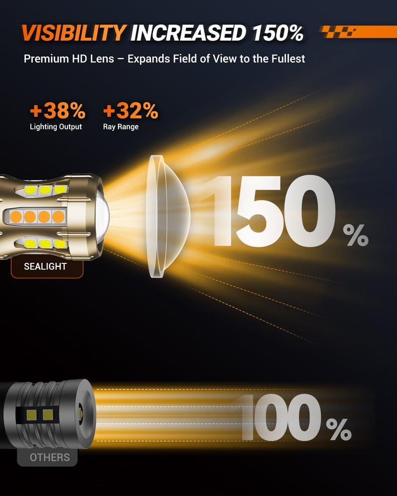 SEALIGHT 3157 Switchback LED, 2025 Latest 3157 LED Bulb Dual Color Amber Yellow/White 3156 3457 4157 T25 Lamps with HD Len & Extra Resistor for Turn Signal/DRL/Parking Lights, 34-SMD Chipset, 2PCs Xenon White/Amber Yellow RL501-3157