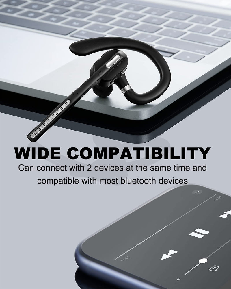 Soothielec Bluetooth Headset, Wireless Headset with Battery Display Charging Case, Bluetooth Earpiece with Noise Canceling Mic for Driving, Office, Business, Compatible with Cell Phone and PC
