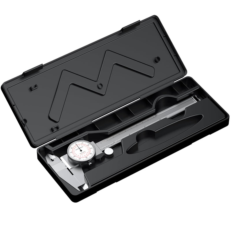 HDLNKAK Dial Caliper 0-6"/150mm Dual Reading Scale, Inch/Metric SAE Standard, Stainless Steel Caliper Measuring Tool Accurate to 0.001”/ 0.02 mm, Silver Dial Caliper 0-6"/150mm Range