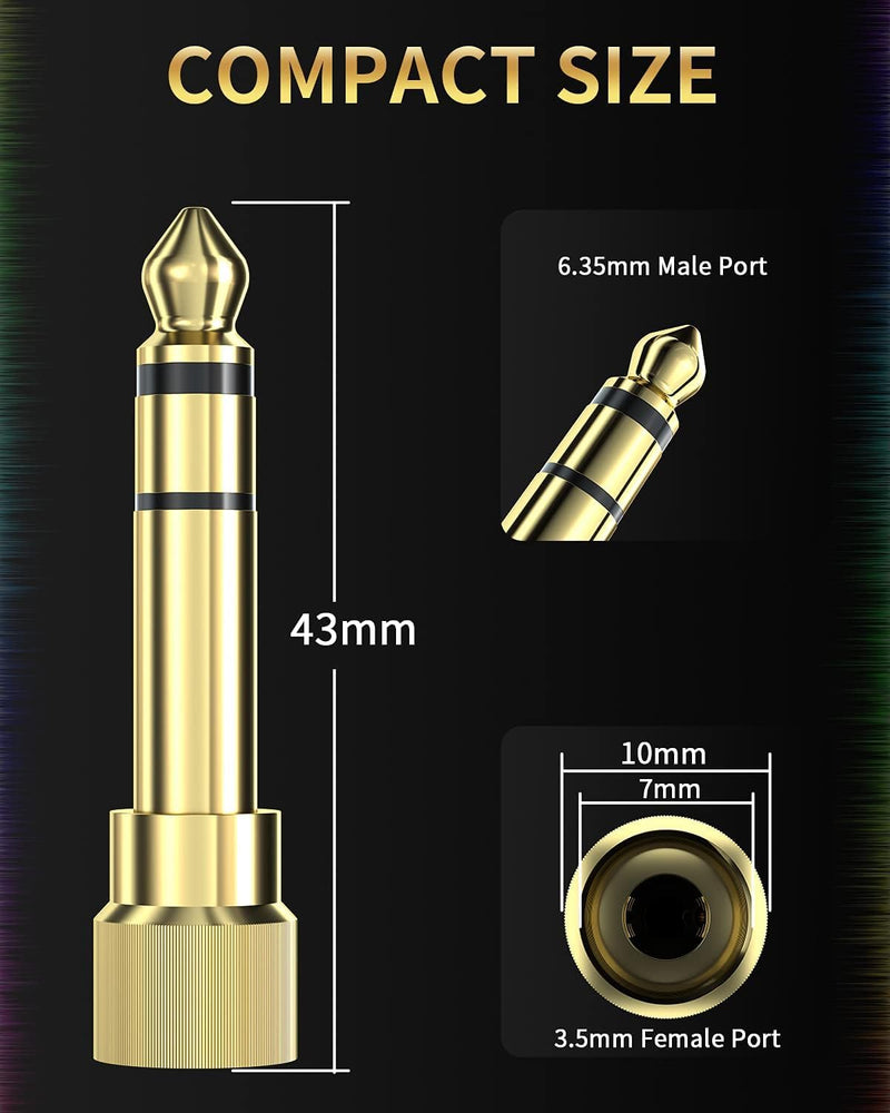bestune 8Pcs 6.35mm 1/4 Male to 3.5mm 1/8 Female Stereo Headphone Adapter Audio Jack Plug Gold Plated for Speaker Headphone Guitar Digital Piano Amp 8 PACK-Upgrade