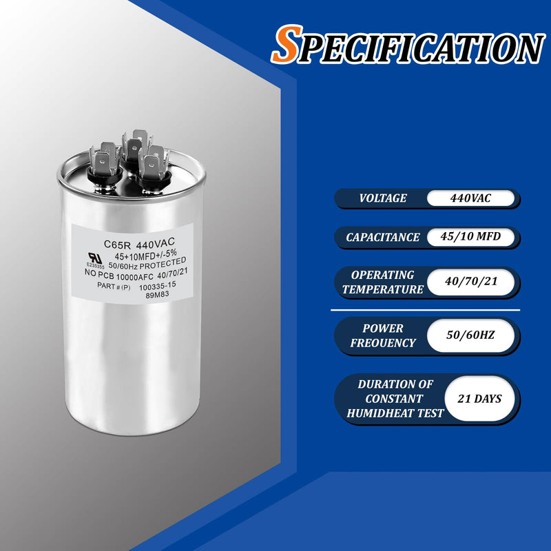 89M83 100335-15 Capacitor 45+10 MFD 440V Round Replacement (60 * 100CM) 60*100CM