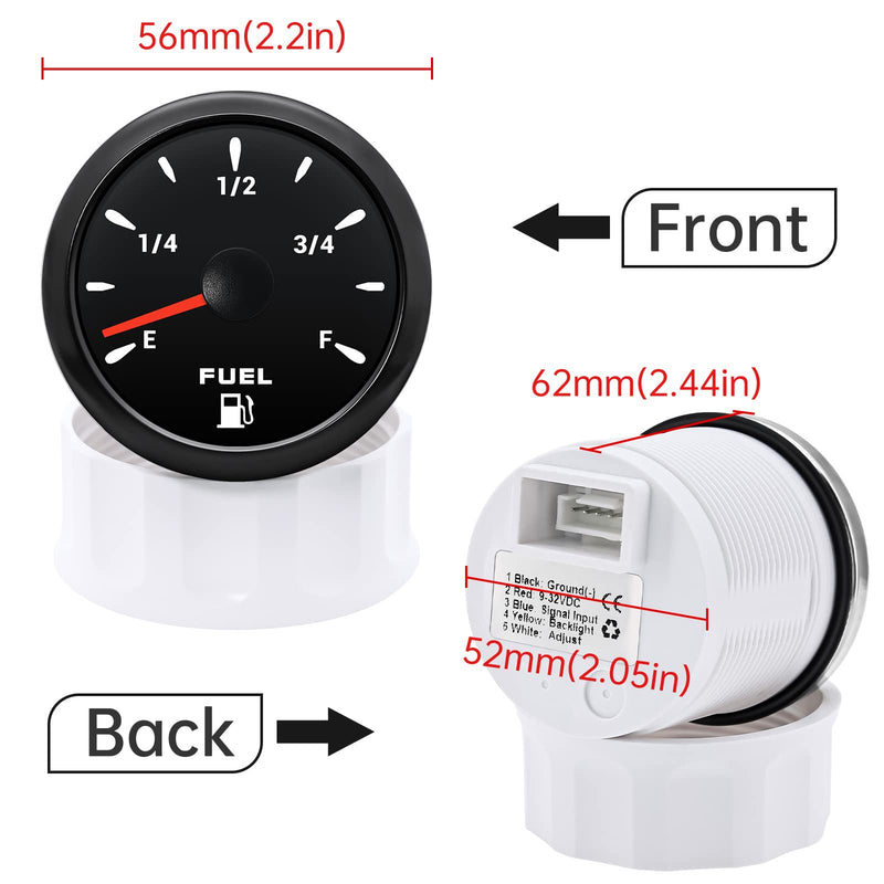 ARTILAURA Fuel Gauge 240-33ohm 2-1/16" 52mm Fuel Gas Tank Meter 7 Color for AUTO Car Boat Marine (All Black)