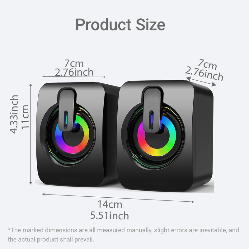 Wired RGB LED Mini Desktop Computer Speakers Pair, USB Powered Stereo with Dynamic Lighting, Compact Plug and Play for PC Laptop Gaming