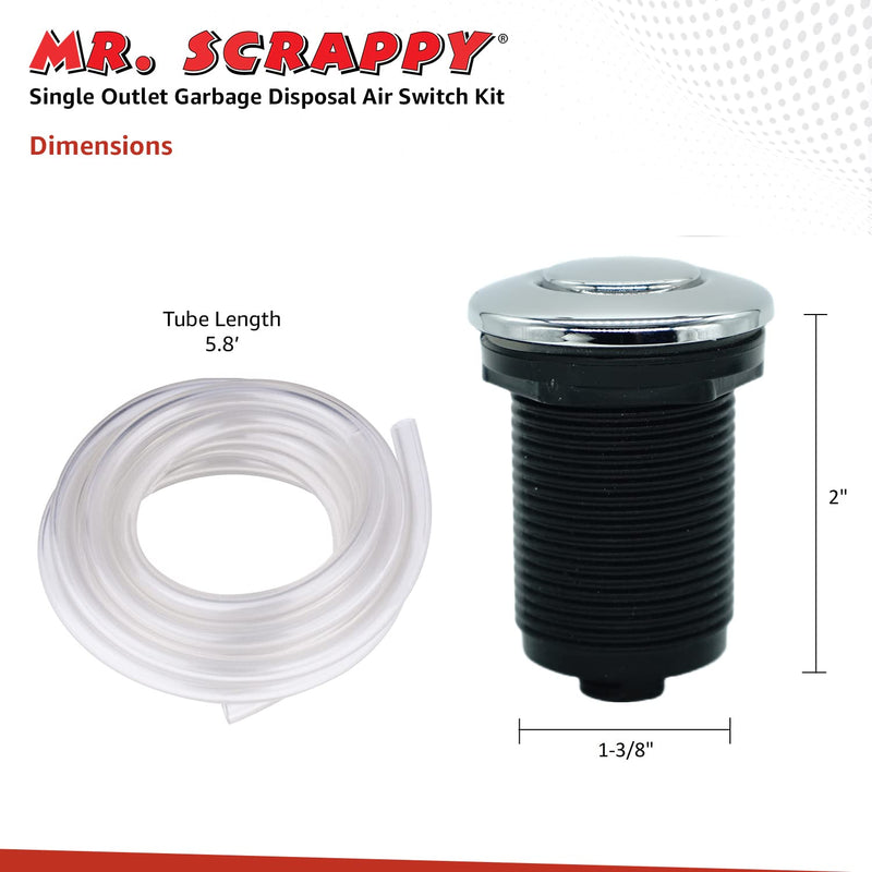 Mr. Scrappy 20-MSAS-65 Single Outlet Garbage Disposal Air Switch, Kitchen Sink Top On and Off Kit for Waste Disposers, Includes Button, Tubing, 120V Power Module, and Hardware, Chrome